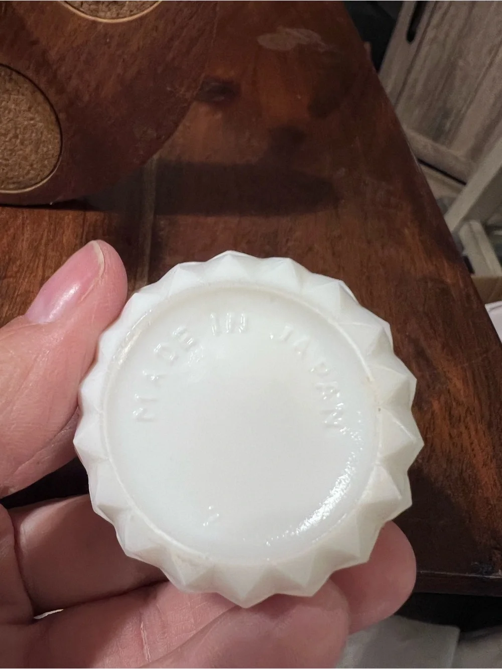 Vintage Made in Japan Milk Glass Condiment Set Wood Caddy MCM